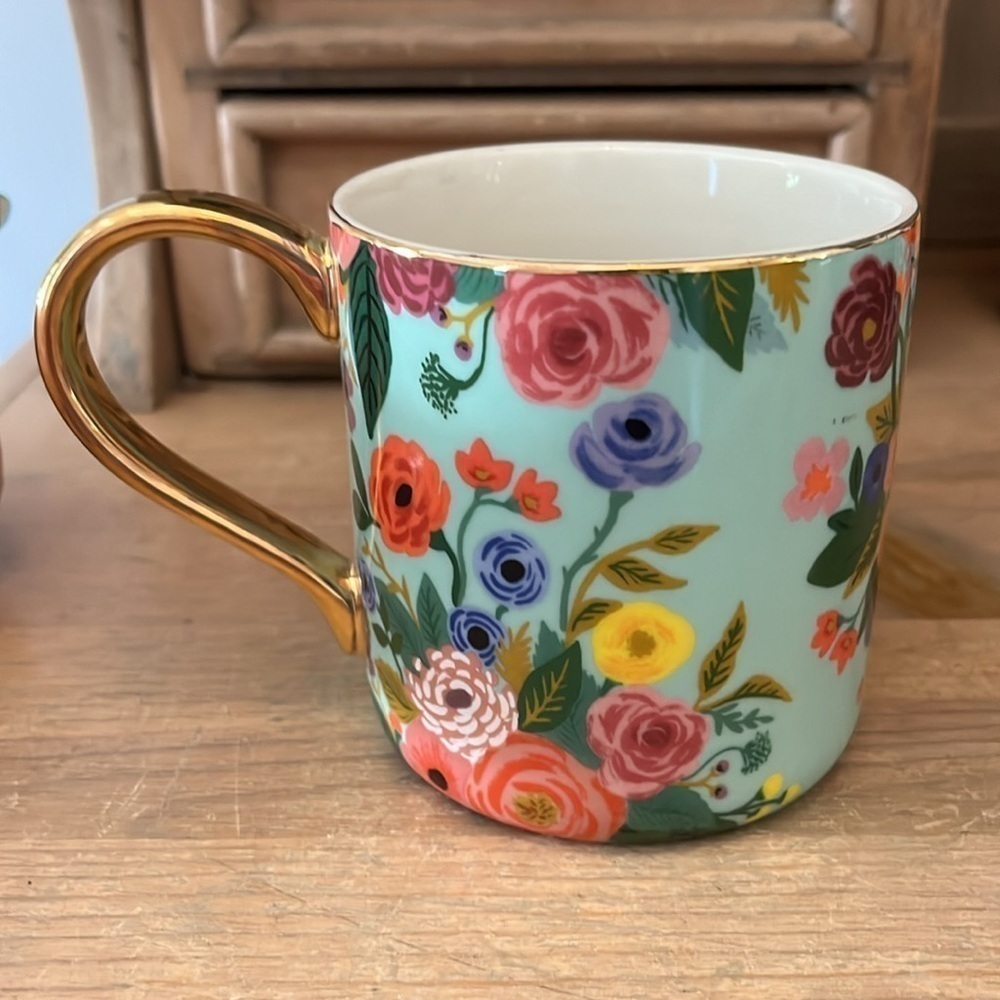 Anthropologie x Rifle Paper Co Mug Garden Party Monogram “W” Gold Handle Floral - Picture 4 of 6